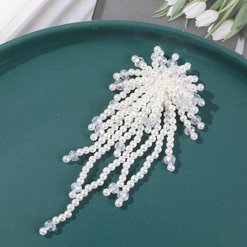 Hair Barrette Finding, ABS Plastic Pearl, with Crystal, DIY, white 