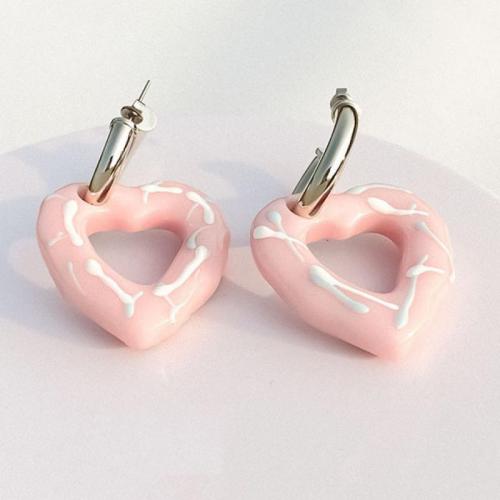 Acrylic Drop Earring, Brass, with Acrylic, Heart, plated, fashion jewelry & for woman & hollow 