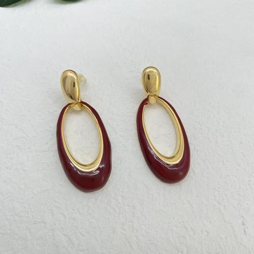 Brass Drop Earring, with enamel, 18K gold plated, fashion jewelry & for woman & hollow 