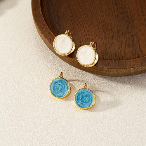 Brass Drop Earring, Round, 18K gold plated, fashion jewelry & for woman & enamel 