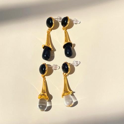 Brass Drop Earring, with Lampwork, 18K gold plated, fashion jewelry & for woman 