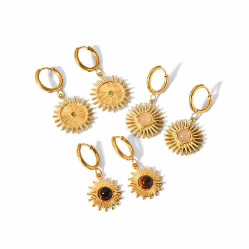 Titan Stahl Ohrringe, Titanstahl, mit Naturstein, Sonne, 18K vergoldet, Modeschmuck & verschiedene Stile für Wahl & für Frau, verkauft von Paar