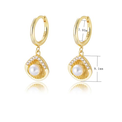 Cubic Zirconia Micro Pave Sterling Silver Earring, 925 Sterling Silver, with Shell Pearl, plated, micro pave cubic zirconia & for woman 