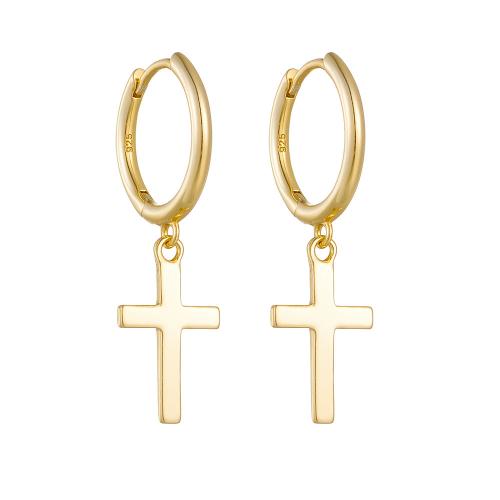 Sterling Silver Drop Earring, 925 Sterling Silver, Cross, plated, for woman 