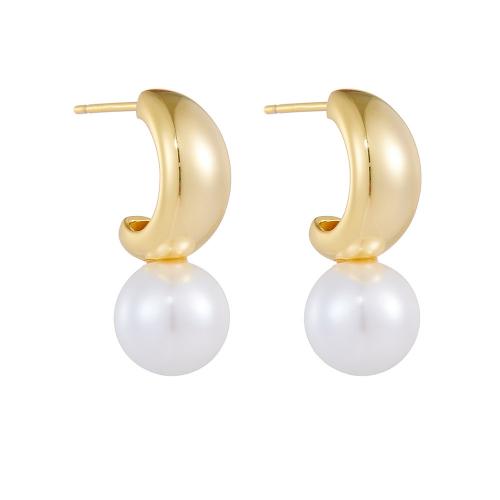 Sterling Silver Stud Earring, 925 Sterling Silver, with Shell Pearl, plated, for woman 