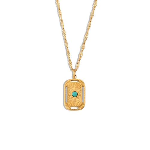 Stainless Steel Jewelry Necklace, 304 Stainless Steel, with turquoise, Vacuum Ion Plating, for woman, golden 