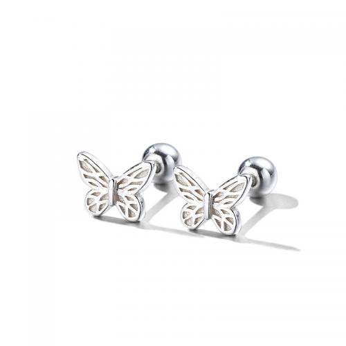 925 Sterling Silver Stud Earring, Butterfly, fashion jewelry & for woman, silver color 