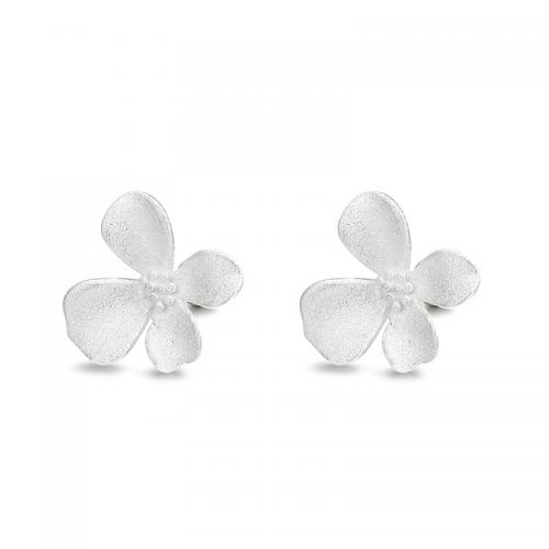 925 Sterling Silver Stud Earring, Flower, fashion jewelry & for woman & frosted, silver color 