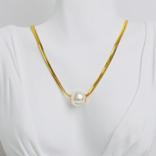 Collar de la joyería de titanio, Partículas de acero, con Perlas plásticas, con 1.97inch extender cadena, chapado en color dorado, para mujer, longitud:aproximado 15.75 Inch, Vendido por UD