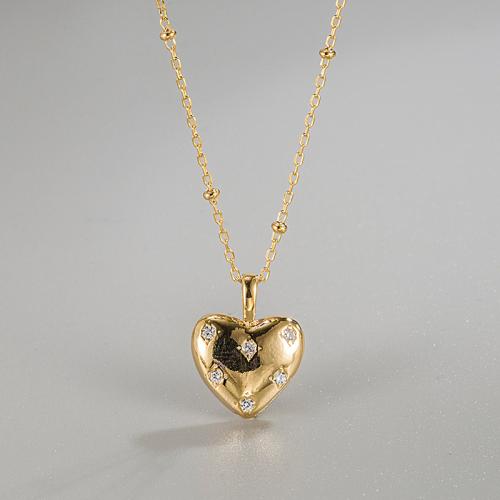 Sterling Silver Jewelry Necklace, 925 Sterling Silver, with 1.97inch extender chain, Heart, plated, fashion jewelry & for woman & with rhinestone Approx 15.75 Inch 