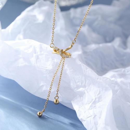 Cubic Zircon Micro Pave Brass Necklace, with 1.97inch extender chain, Bowknot, plated, fashion jewelry & micro pave cubic zirconia & for woman Approx 15.75 Inch 