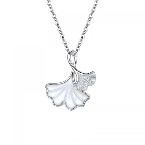 Brass Jewelry Necklace, with White Shell, with 1.97inch extender chain, Leaf, plated, fashion jewelry & for woman Approx 15.75 Inch 