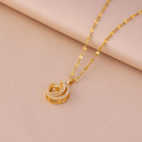 Titanium Steel Jewelry Necklace, with Brass, with 5cm extender chain, Vacuum Ion Plating, fashion jewelry & micro pave cubic zirconia & for woman, golden Approx 40 cm 