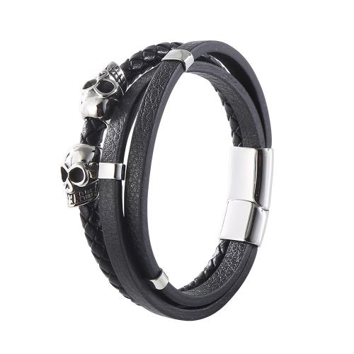 PU Leather Cord Bracelets, with 304 Stainless Steel, fashion jewelry & for man, black 