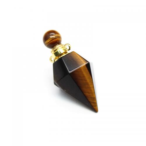 Natural Stone Perfume Bottle Pendant, with Brass, Conical, plated, DIY 