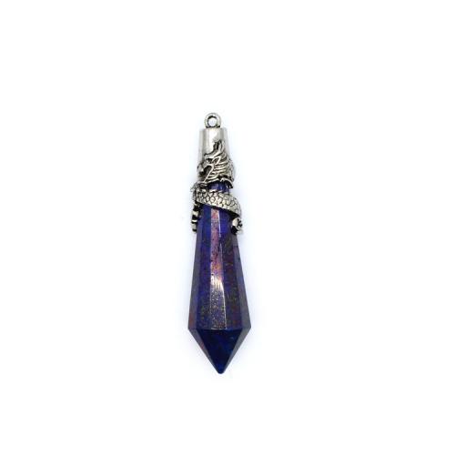 Gemstone Brass Pendants, Natural Stone, with Brass, Conical, silver color plated, DIY 