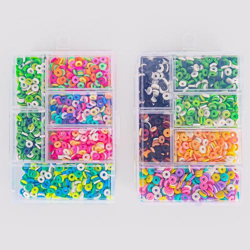 Rondelle Polymer Clay Beads, with Plastic Box, Rectangle, DIY [