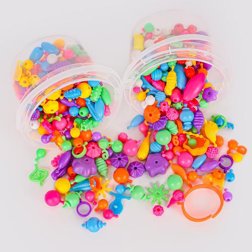 Children DIY String Beads Set, Thermoplastic Rubber, with plastic bucket, Column, mixed colors 