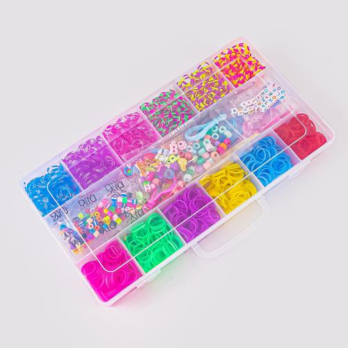 DIY Jewelry Finding Kit, Rubber Band, with Plastic Box & Resin, Rectangle, mixed colors 