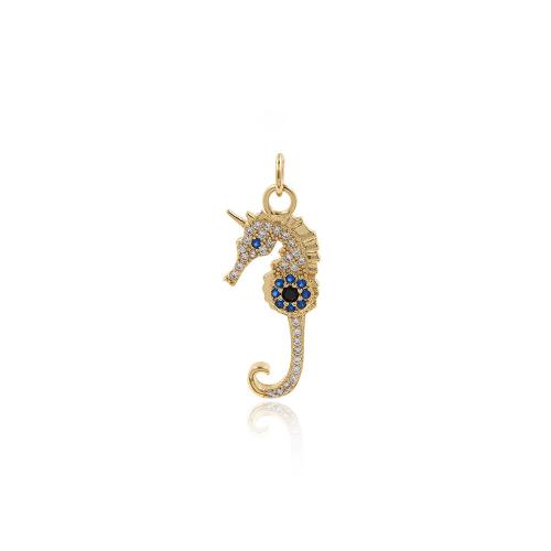 Cubic Zirconia Micro Pave Brass Pendant, with Cubic Zirconia, Seahorse, plated, DIY 