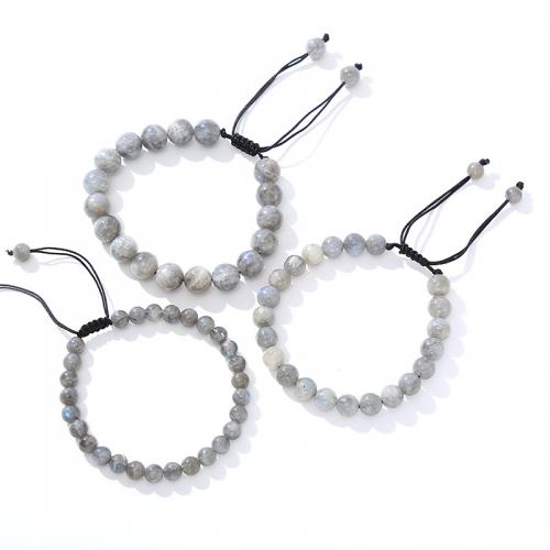Gemstone Bracelets, Labradorite, with Knot Cord, Round, fashion jewelry grey cm 