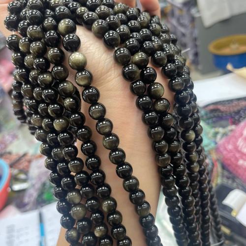 Single Gemstone Beads, Gold Obsidian, Round, DIY black 