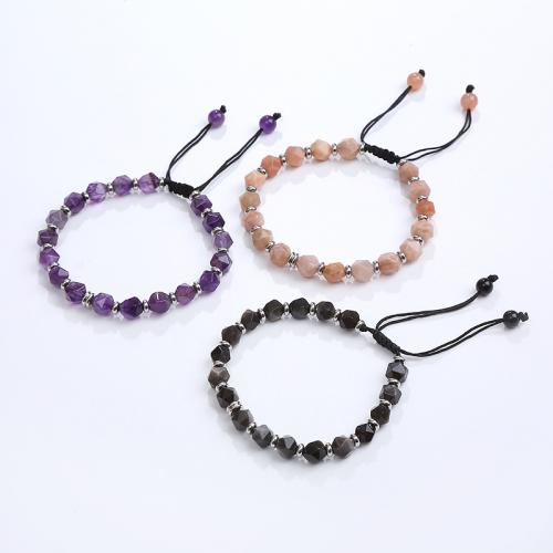Gemstone Bracelets, Natural Stone, with Knot Cord & 304 Stainless Steel, fashion jewelry cm 