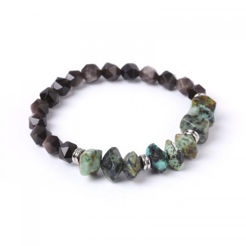 Gemstone Bracelets, Silver Obsidian, with African Turquoise & 304 Stainless Steel, fashion jewelry mixed colors cm 
