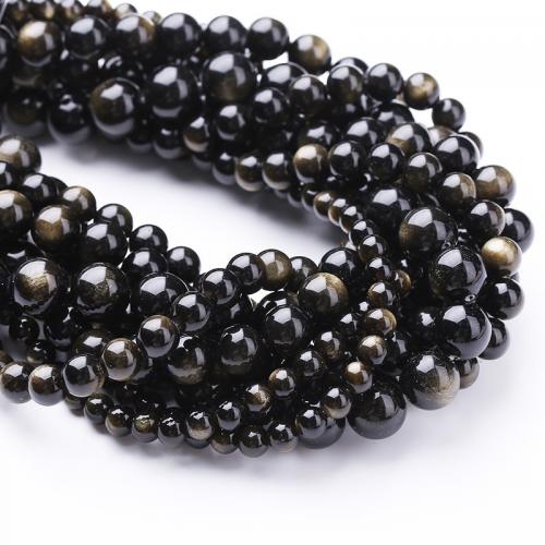 Single Gemstone Beads, Gold Obsidian, Round & DIY black 