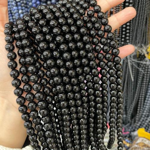 Natürliche schwarze Achat Perlen, Schwarzer Achat, rund, DIY & verschiedene Größen vorhanden, schwarz, verkauft von Strang