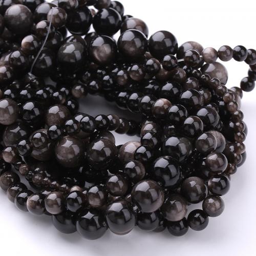 Single Gemstone Beads, Silver Obsidian, Round & DIY black 