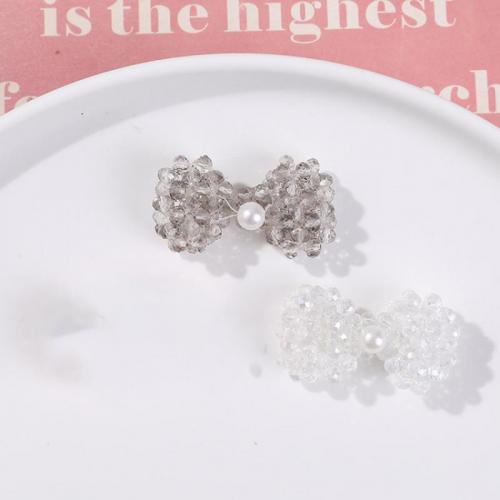 Hair Barrette Finding, Crystal, with ABS Plastic Pearl, Bowknot, DIY 