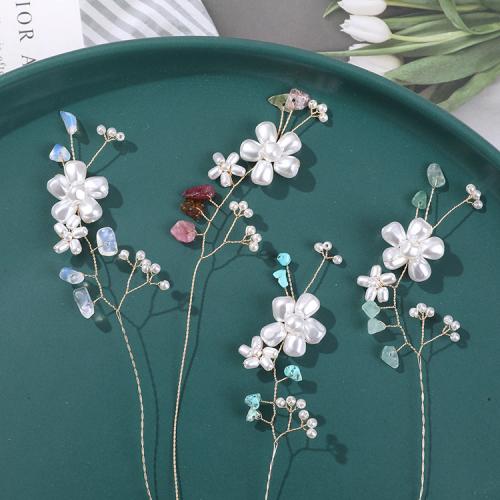 DIY Hair Flowers, Natural Stone, with ABS Plastic Pearl & brass wire 