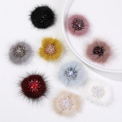 Hair Barrette Finding, Plush, with Crystal, Round, DIY 50mm 