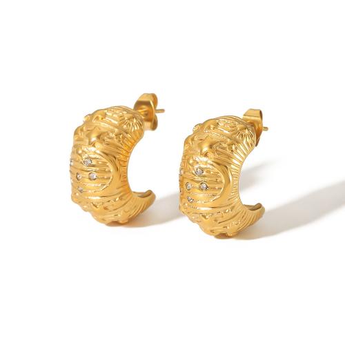 Edelstahl CZ Stud Ohrring, 304 Edelstahl, 18K vergoldet, Modeschmuck & Micro pave Zirkonia & für Frau, 19x11.2mm, verkauft von Paar
