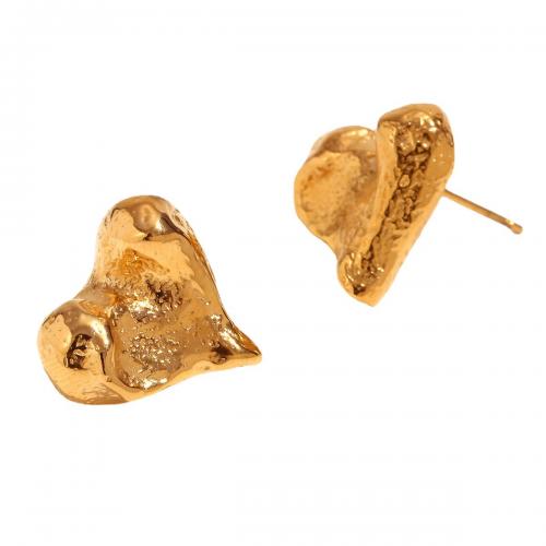 Stainless Steel Stud Earring, 316L Stainless Steel, Heart, Vacuum Ion Plating, for woman, golden 