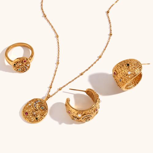 Cubic Zirconia Stainless Steel Jewelry Sets, 316L Stainless Steel, Vacuum Ion Plating & micro pave cubic zirconia & for woman, golden 