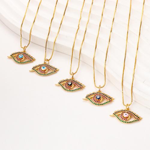 Evil Eye Jewelry Necklace, Brass, plated, micro pave cubic zirconia & for woman & enamel Approx 41-50 cm 