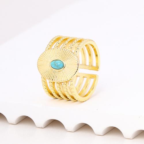 Brass Finger Ring, with turquoise, plated, for woman, golden 