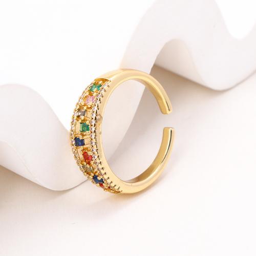 Cubic Zirconia Micro Pave Brass Finger Ring, plated, micro pave cubic zirconia & for woman, golden 