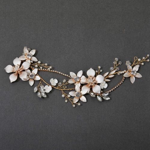 Headband, Zinc Alloy, with brass wire & Crystal & Plastic Pearl, fashion jewelry & for woman & with rhinestone, golden 