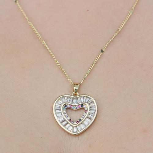 Cubic Zircon Micro Pave Brass Necklace, gold color plated, fashion jewelry & micro pave cubic zirconia & for woman & hollow Approx 45-50 cm 