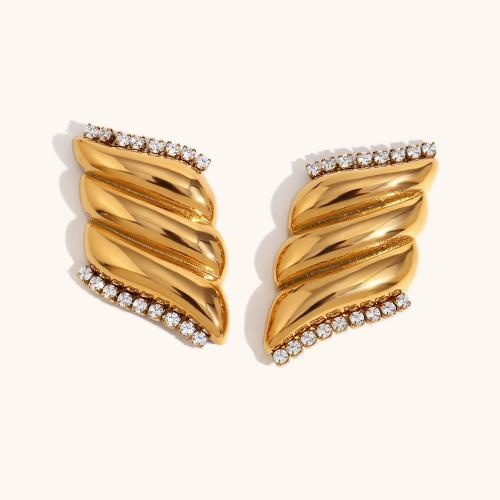 Stainless Steel Cubic Zirconia Stud Earring, 316L Stainless Steel, 18K gold plated, fashion jewelry & micro pave cubic zirconia & for woman 