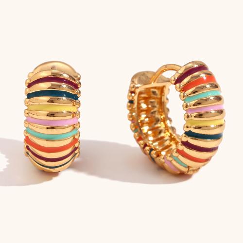 Stainless Steel Huggie Hoop Earring, 316L Stainless Steel, 18K gold plated, fashion jewelry & for woman & enamel 