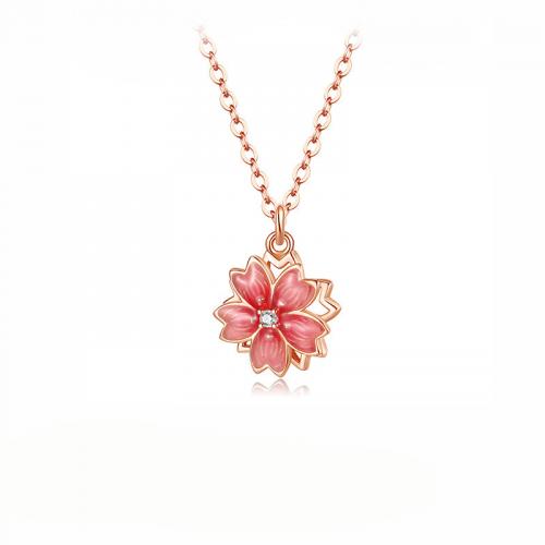 Cubic Zircon Micro Pave Brass Necklace, with 1.97inch extender chain, Flower, rose gold color plated, fashion jewelry & micro pave cubic zirconia & for woman & enamel Approx 15.75 Inch 
