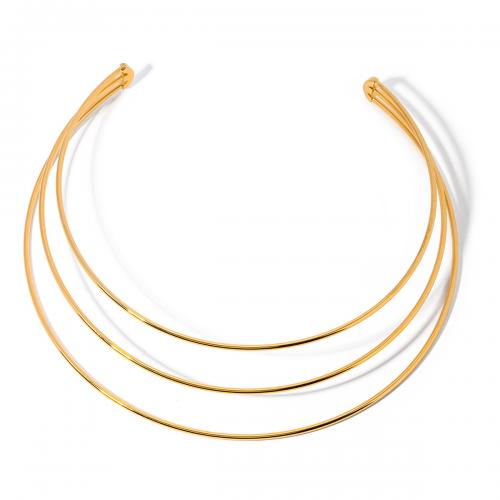 Collar Necklace, 304 Stainless Steel, Vacuum Ion Plating, fashion jewelry & multilayer & for woman, golden, Inner Approx 117mm 