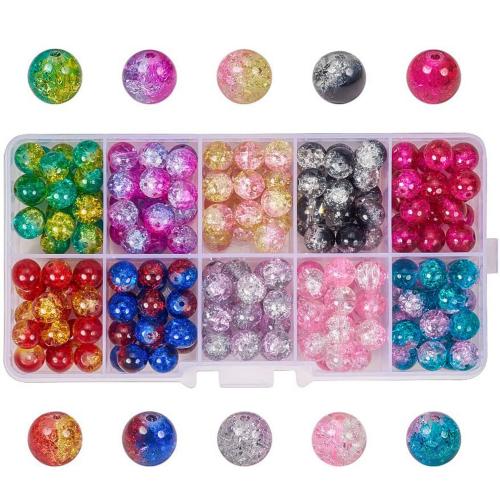 Crackle Glass Beads, with Plastic Box, Round, DIY & 10 cells, mixed colors Approx 1.3mm 