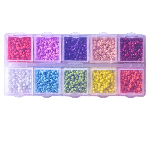 Perles en verre rocaille opaque, avec Boîte en plastique, vernis au four, DIY & 10 cellules & normes différentes pour le choix, couleurs mélangées Vendu par boîte