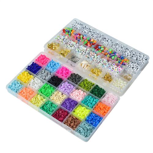 DIY Jewelry Finding Kit, Polymer Clay, with Plastic Box & Crystal Thread & Zinc Alloy & Acrylic, mixed colors x 