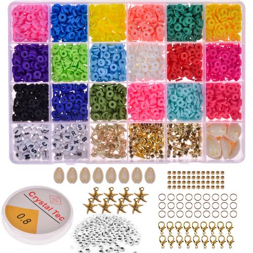 DIY Jewelry Finding Kit, Polymer Clay, with Plastic Box & Crystal Thread & Zinc Alloy, mixed colors 